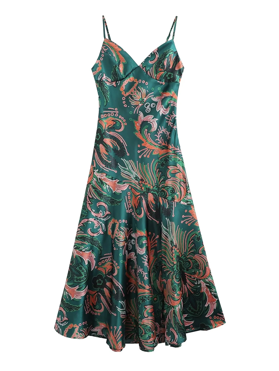 Fashion Printing Satin Print Mermaid Slip Dress,Long Dress