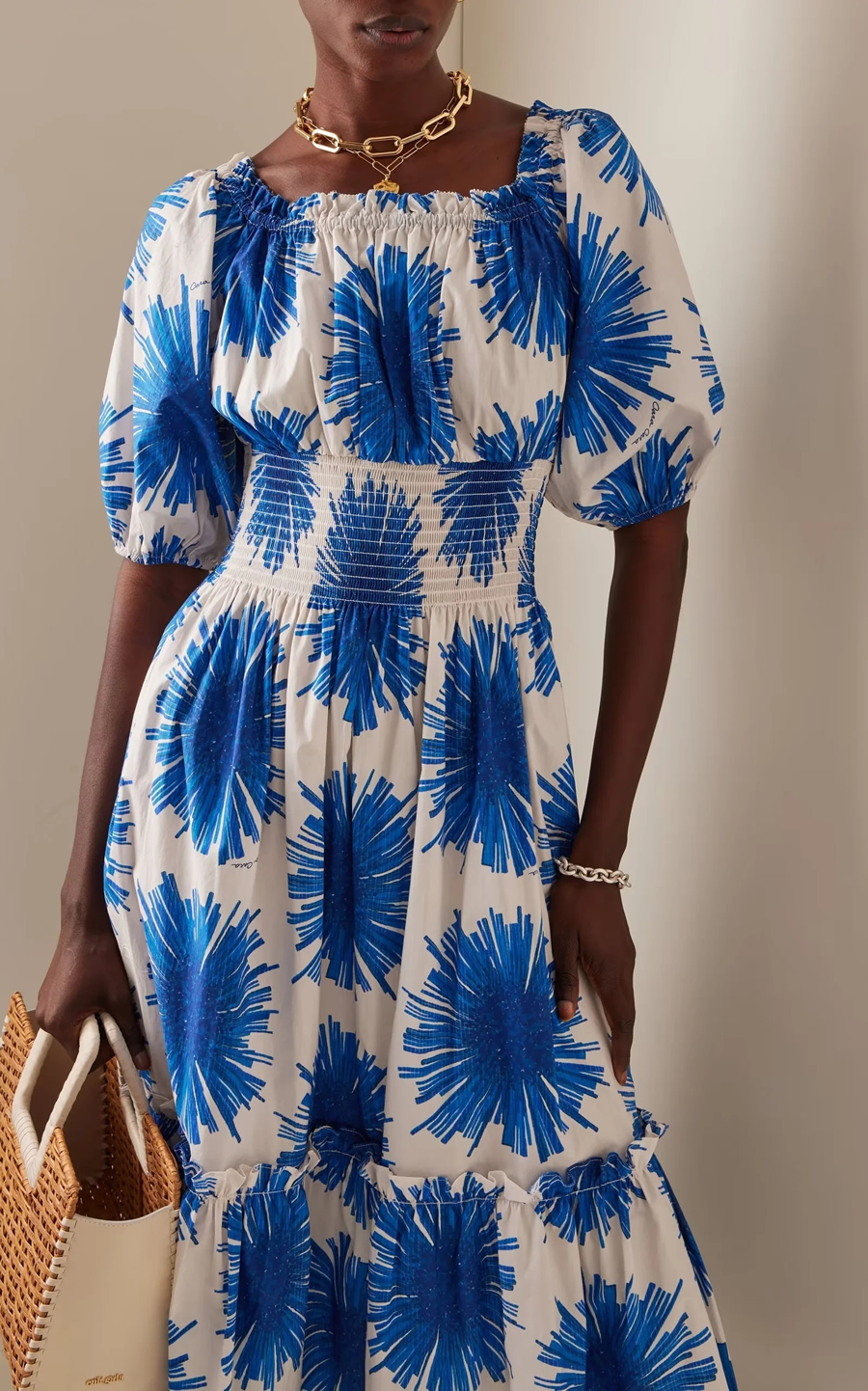 Fashion Blue Polyester Printed One Shoulder Dress,Knee Length