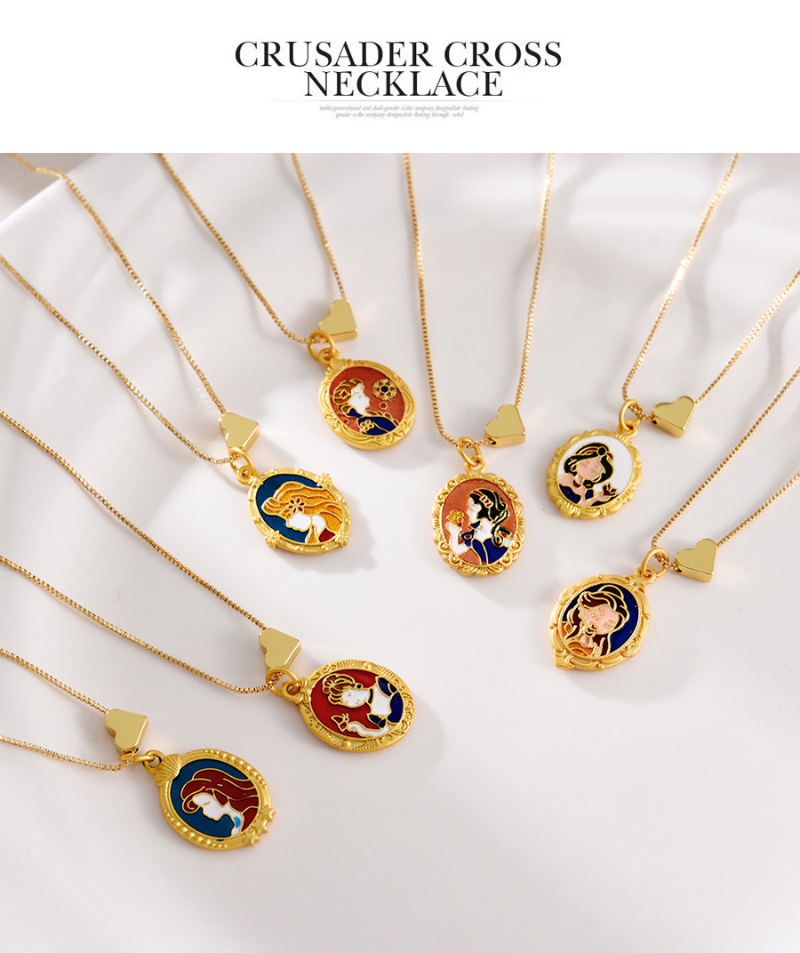 Fashion Color 1 Copper Oil Drop Double-sided Princess Love Pendant Necklace,Necklaces