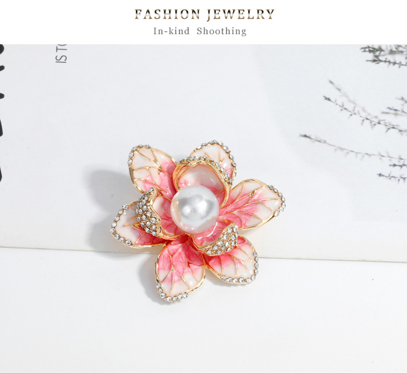 Fashion Pink Alloy Drip Oil Flower Inlaid Pearl Brooch,Korean Brooches