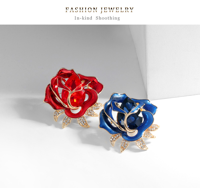 Fashion Red Alloy Diamond Drop Oil Flower Brooch,Korean Brooches