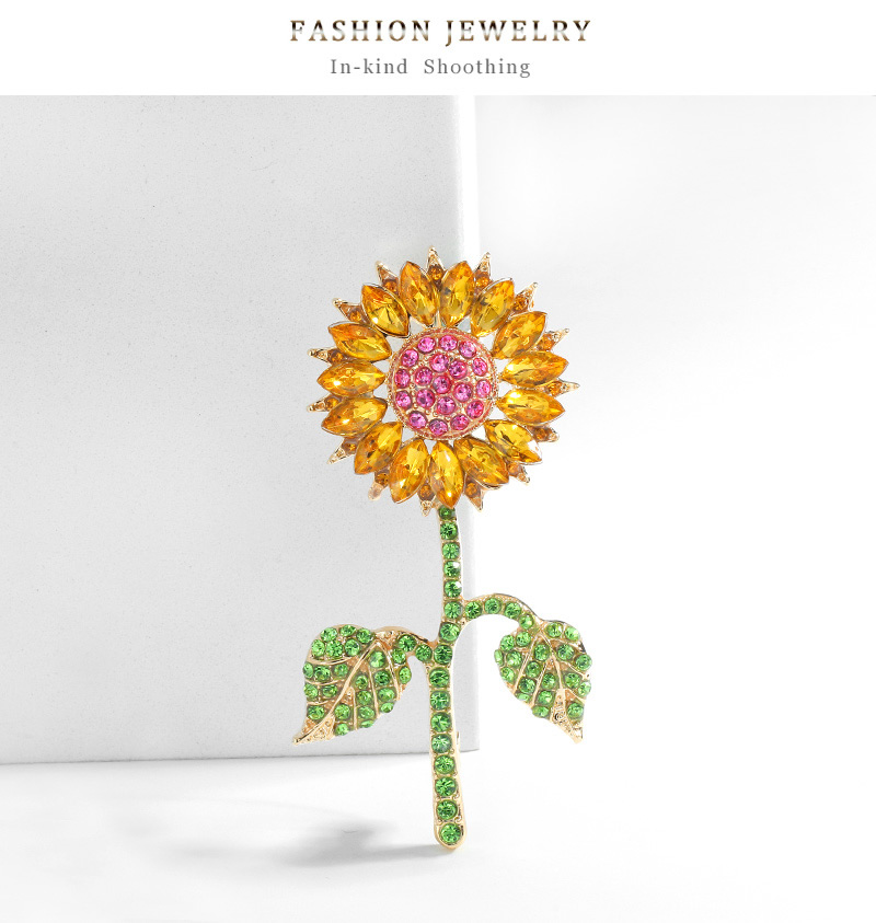 Fashion Color Alloy Diamond Sunflower Brooch,Korean Brooches