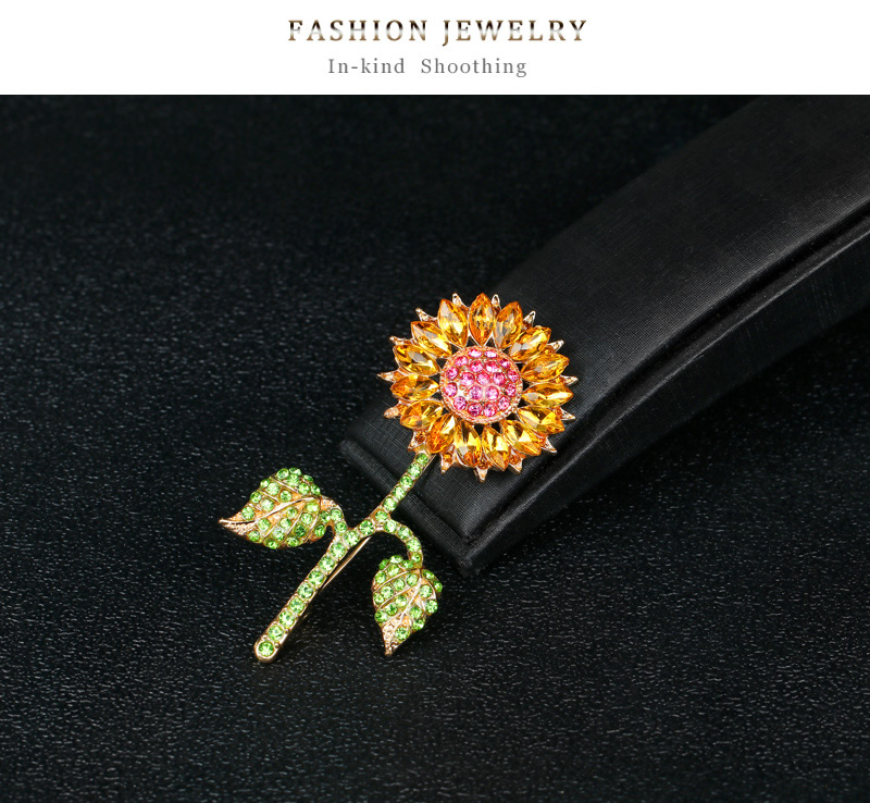 Fashion Color Alloy Diamond Sunflower Brooch,Korean Brooches