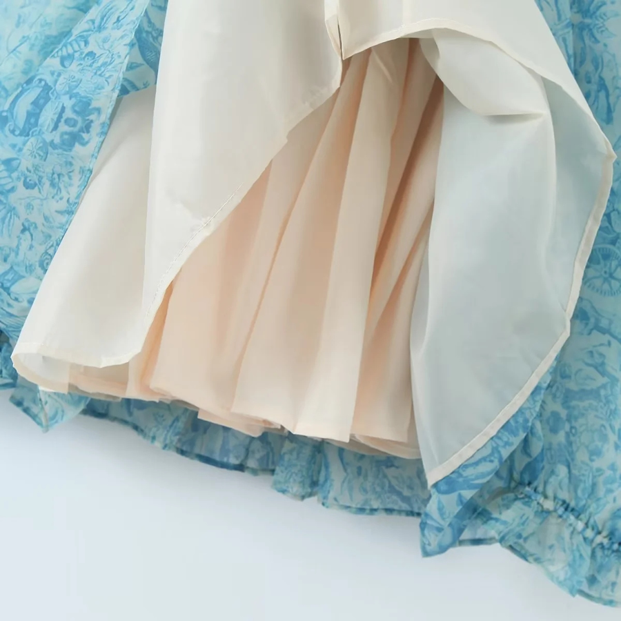 Fashion Blue Polyester European Gatey Printing Fang Ling Dress,Mini & Short Dresses