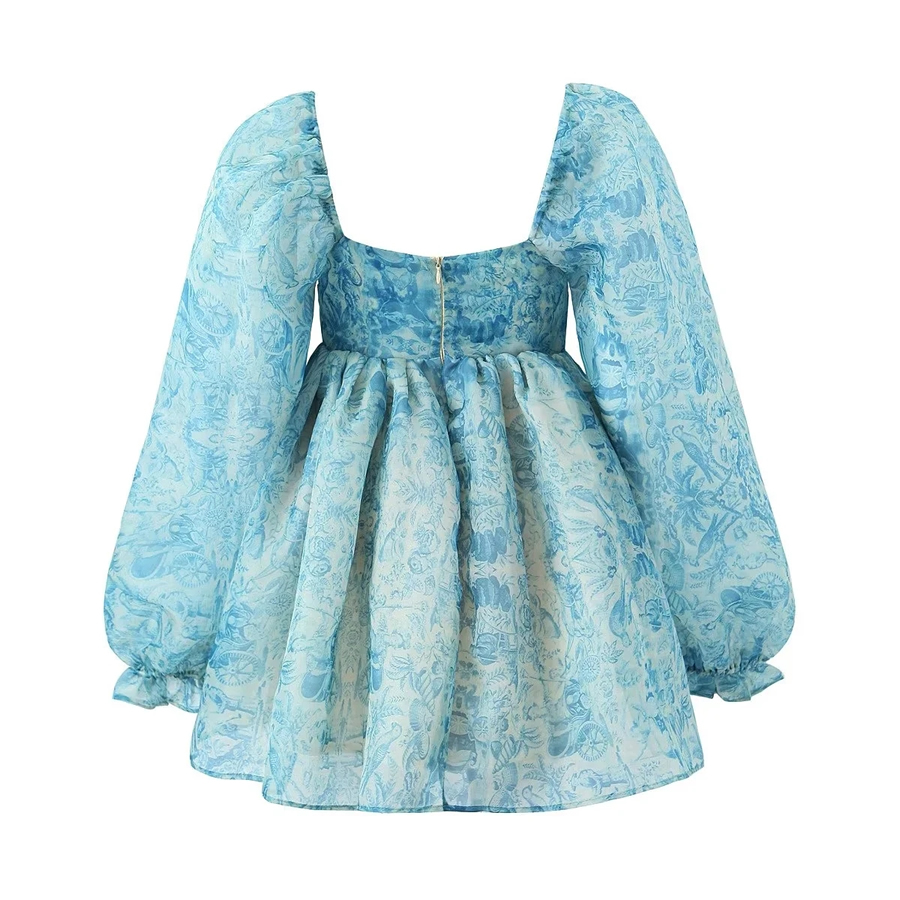 Fashion Blue Polyester European Gatey Printing Fang Ling Dress,Mini & Short Dresses