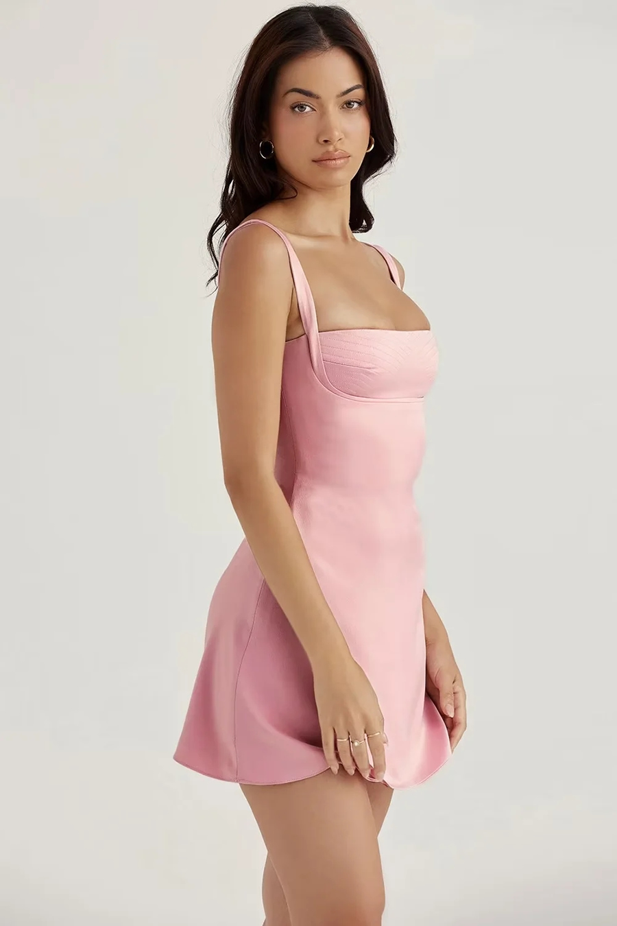 Fashion Pink Chest Embroidered Suspender Dress,Mini & Short Dresses