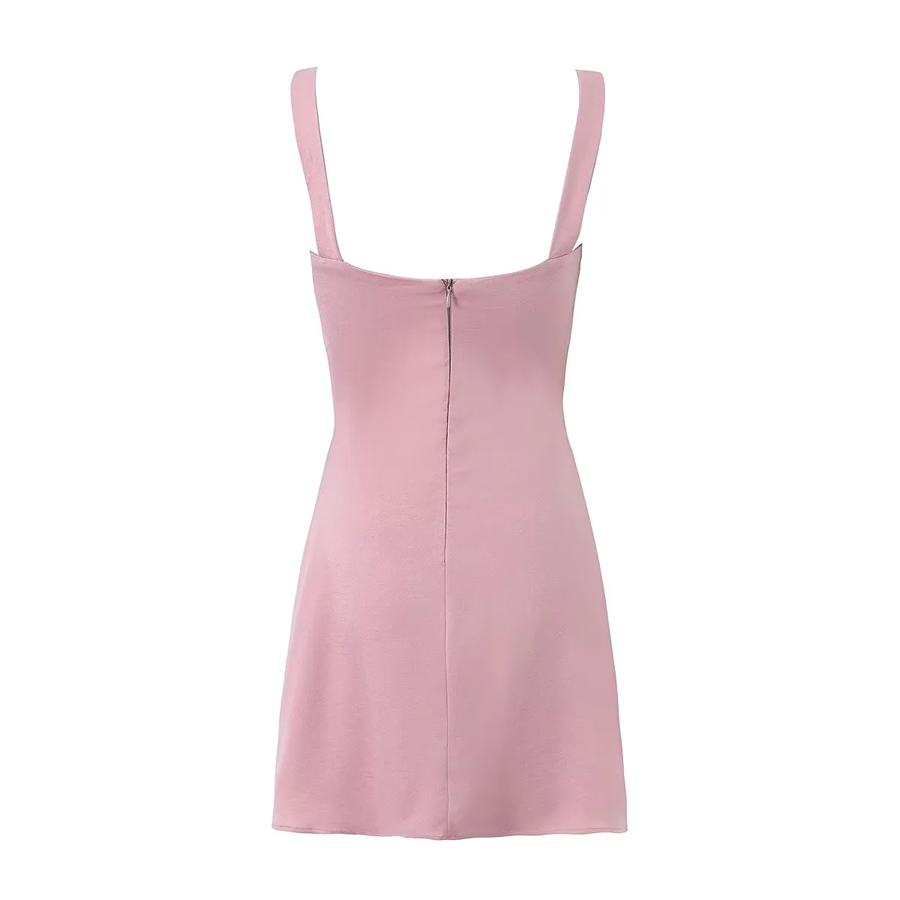 Fashion Pink Chest Embroidered Suspender Dress,Mini & Short Dresses