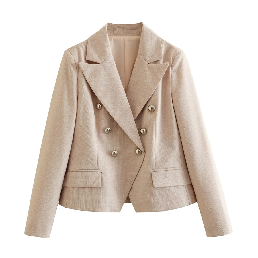 Fashion Apricot Texture Double -breasted Suit Jacket,Coat-Jacket
