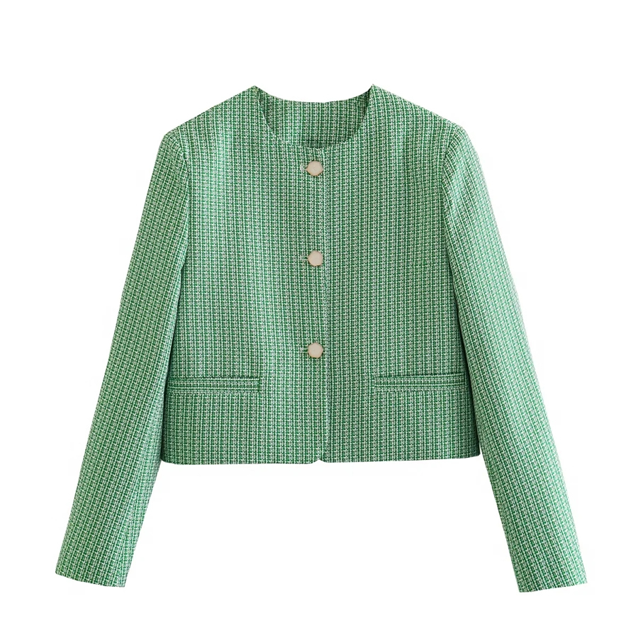 Fashion Green Textile Discharge Short Jacket,Coat-Jacket