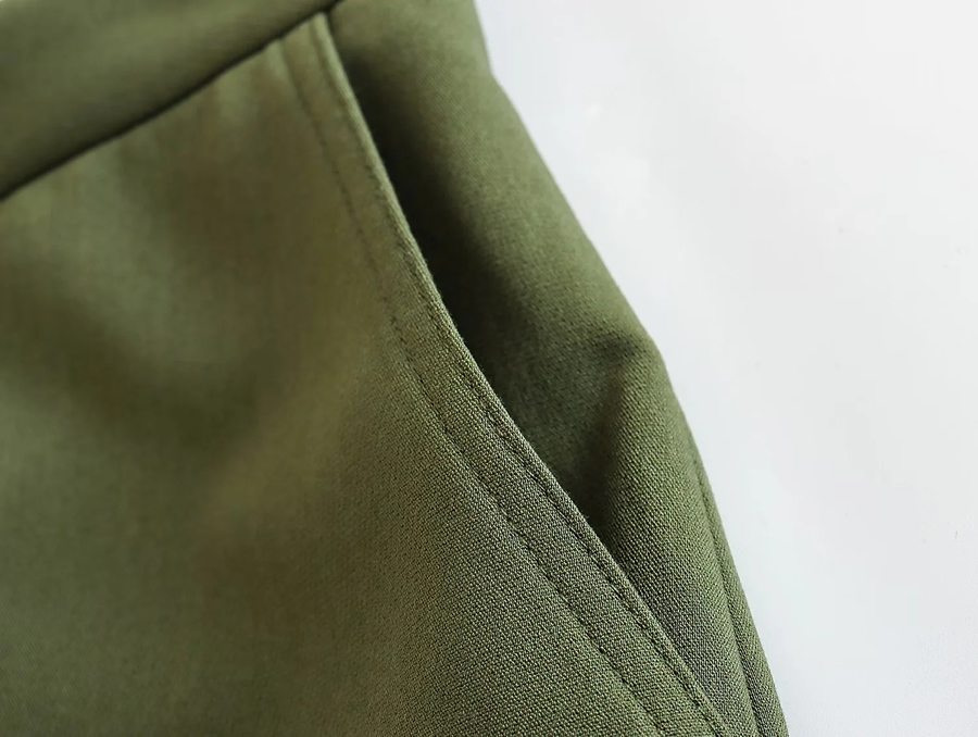 Fashion Green Polyester Rolled Pocket Trousers,Pants