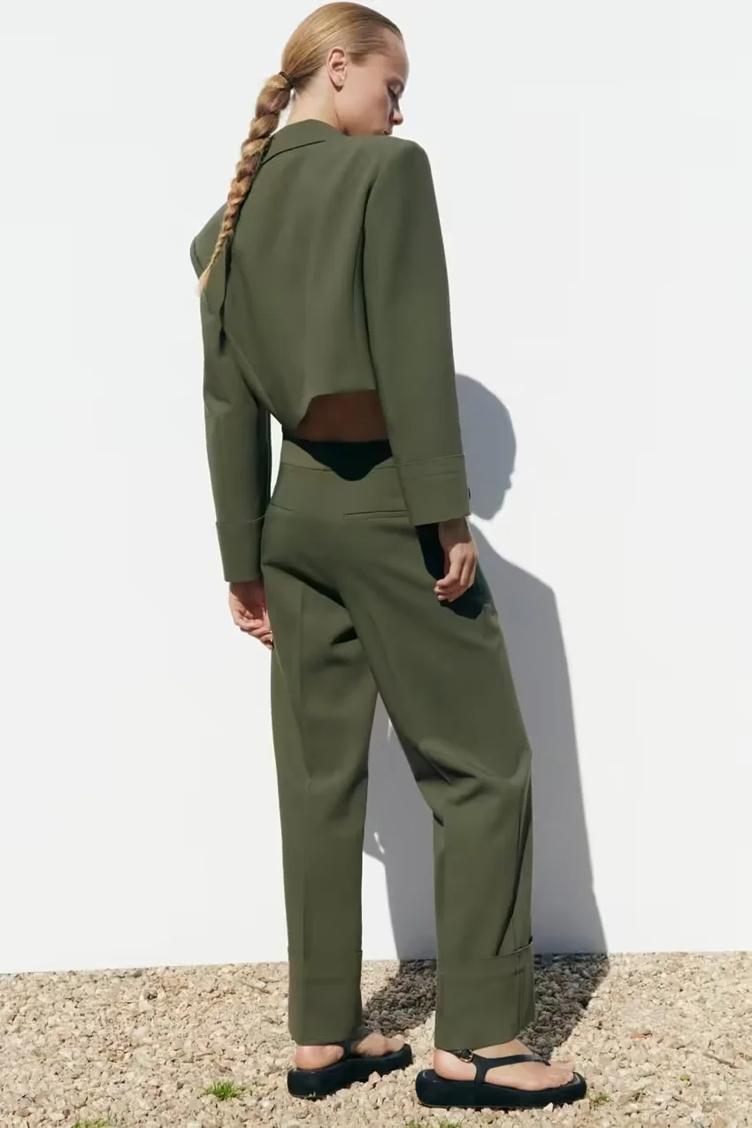Fashion Green Polyester Buckle Lapel Short Suit Jacket,Coat-Jacket