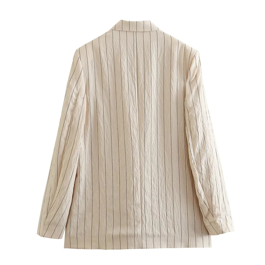 Fashion Stripe Fine Stripe Double -breasted Suit Jacket,Coat-Jacket