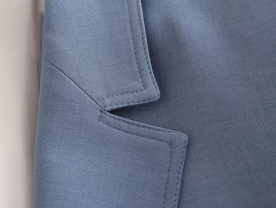 Fashion Light Blue Polyester Single Buckle Pocket Decorative Suit Jacket,Coat-Jacket