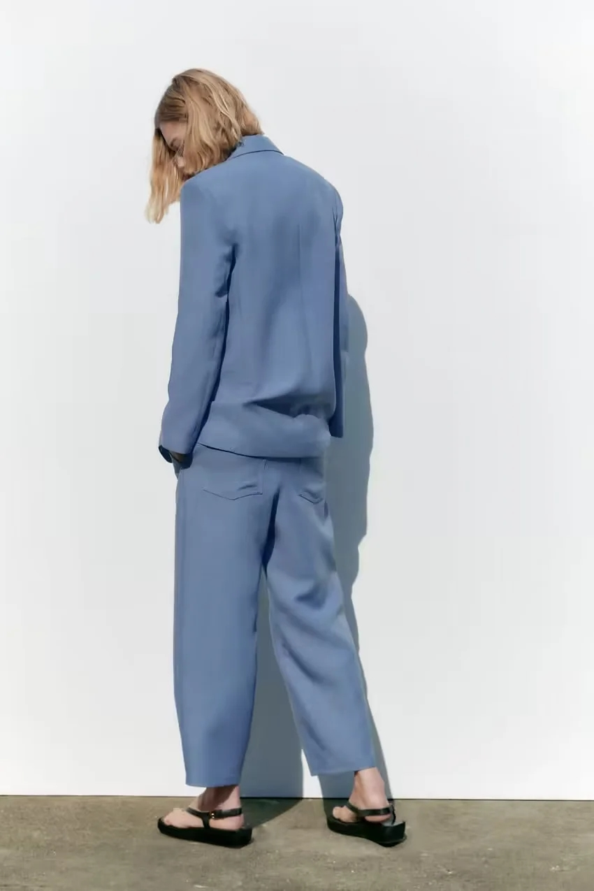 Fashion Light Blue Polyester Straight Tube Loose Trousers,Pants