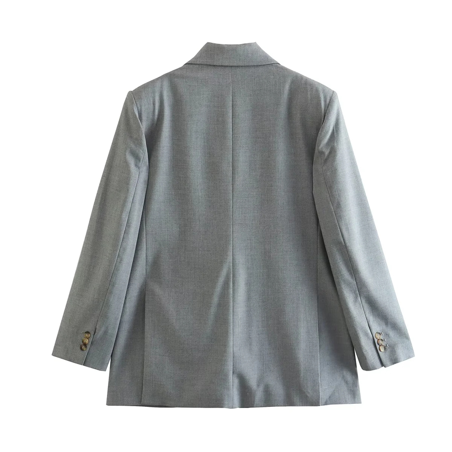 Fashion Grey Polyester Lapel Buckle Pocket Decorative Suit Jacket,Coat-Jacket