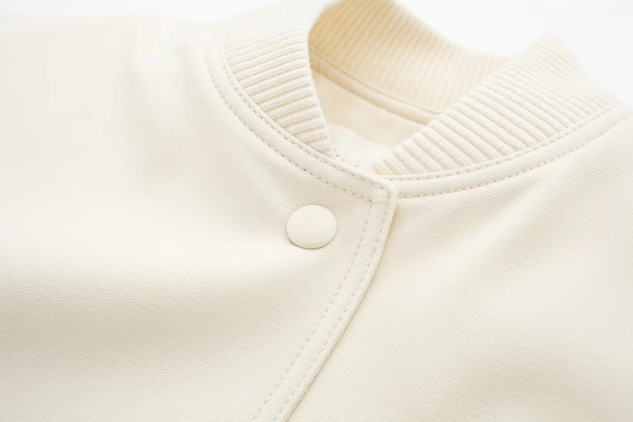 Fashion White Blended Stand Collar Cropped Jacket With Oversized Pockets,Coat-Jacket