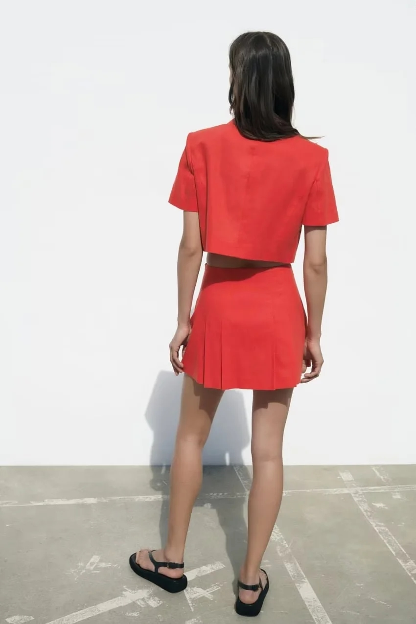 Fashion Orange Linen-blend Pleated Culottes,Shorts