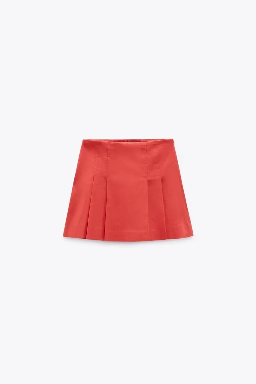 Fashion Orange Linen-blend Pleated Culottes,Shorts