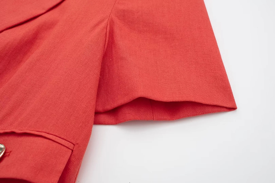 Fashion Orange Linen Lapel Single Button Cropped Jacket,Coat-Jacket