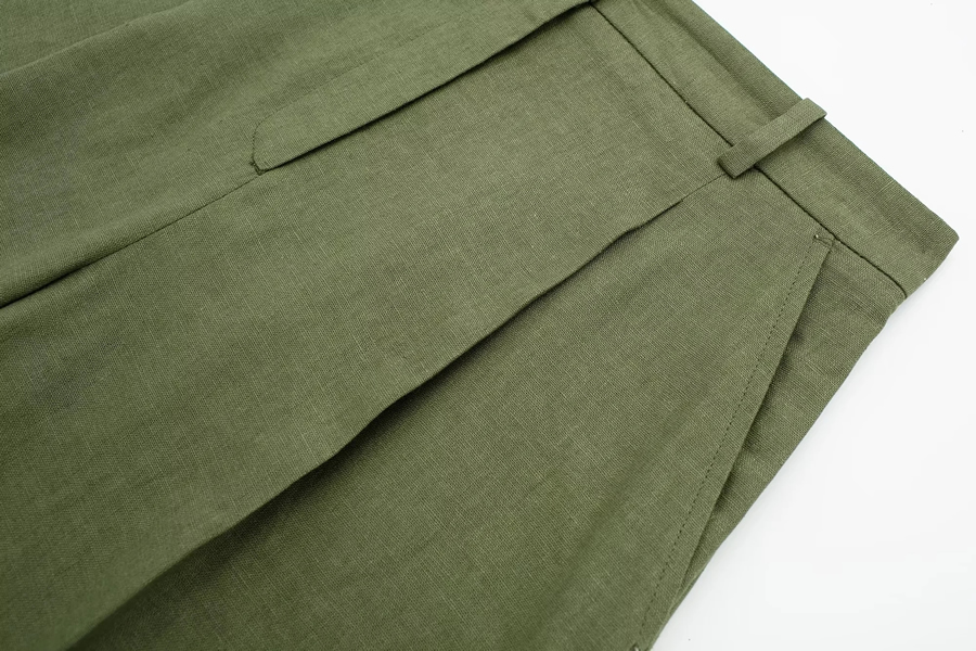 Fashion Green Linen Single Button Micro Pleated Shorts,Shorts