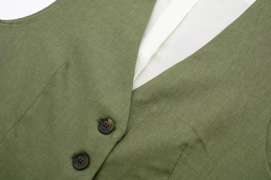 Fashion Green Linen Breasted Vest Jacket,Coat-Jacket