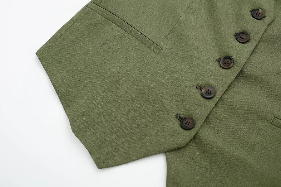 Fashion Green Linen Breasted Vest Jacket,Coat-Jacket