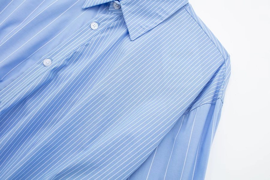 Fashion Blue Striped Blend Hem Shirt,Tank Tops & Camis