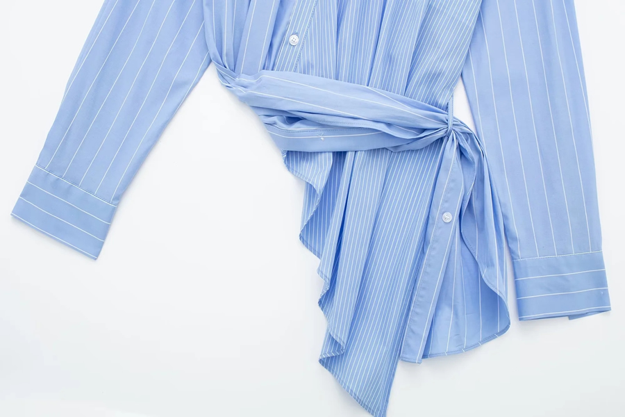 Fashion Blue Striped Blend Hem Shirt,Tank Tops & Camis
