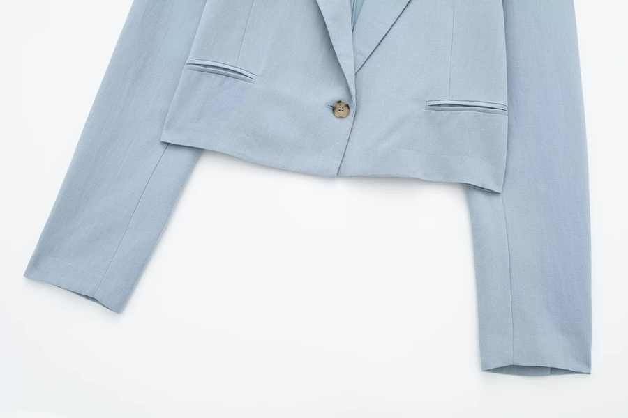 Fashion Blue Cotton And Linen Cropped Blazer,Coat-Jacket