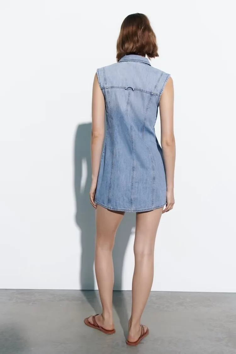 Fashion Blue Denim Zipper Slit Skirt,Skirts