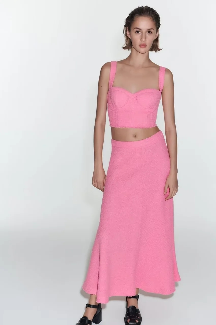 Fashion Pink Geometric Texture Top,Tank Tops & Camis