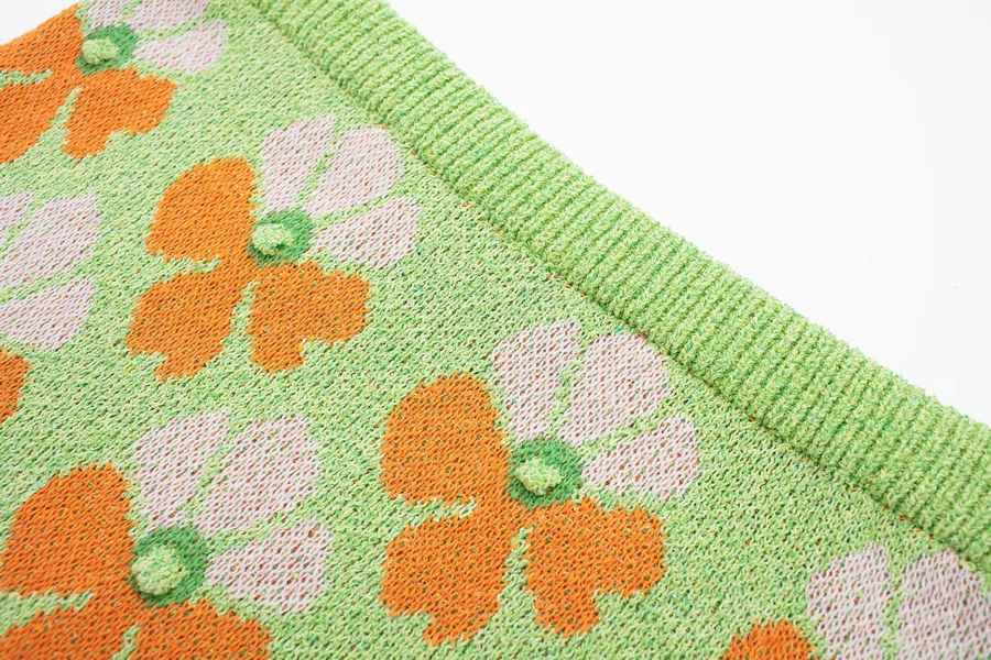 Fashion Green Floral Jacquard-knit Skirt,Skirts