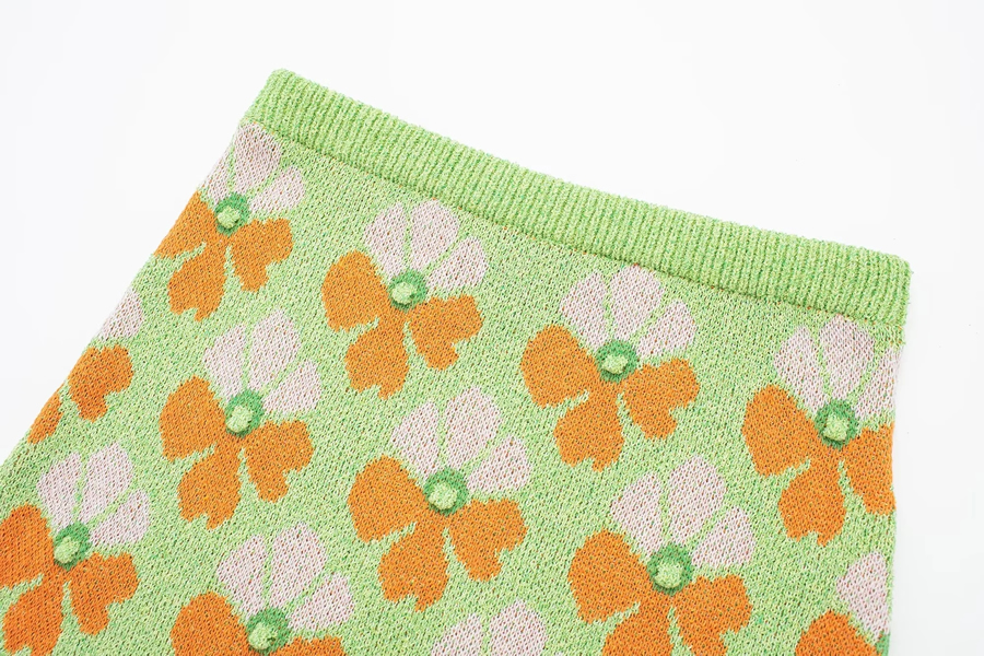 Fashion Green Floral Jacquard-knit Skirt,Skirts