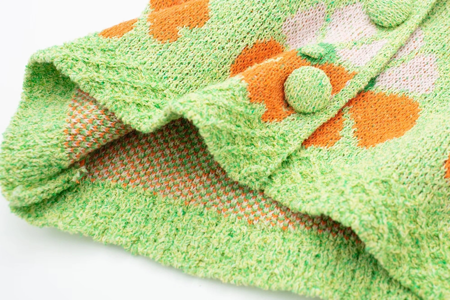 Fashion Green Floral Jacquard-knit Lapel Top,Tank Tops & Camis
