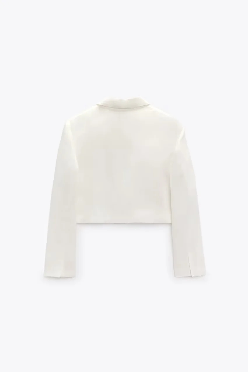 Fashion White Cotton Lapel Collar One-button Cropped Blazer,Coat-Jacket