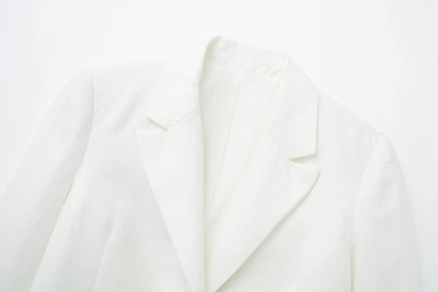 Fashion White Cotton Lapel Collar One-button Cropped Blazer,Coat-Jacket