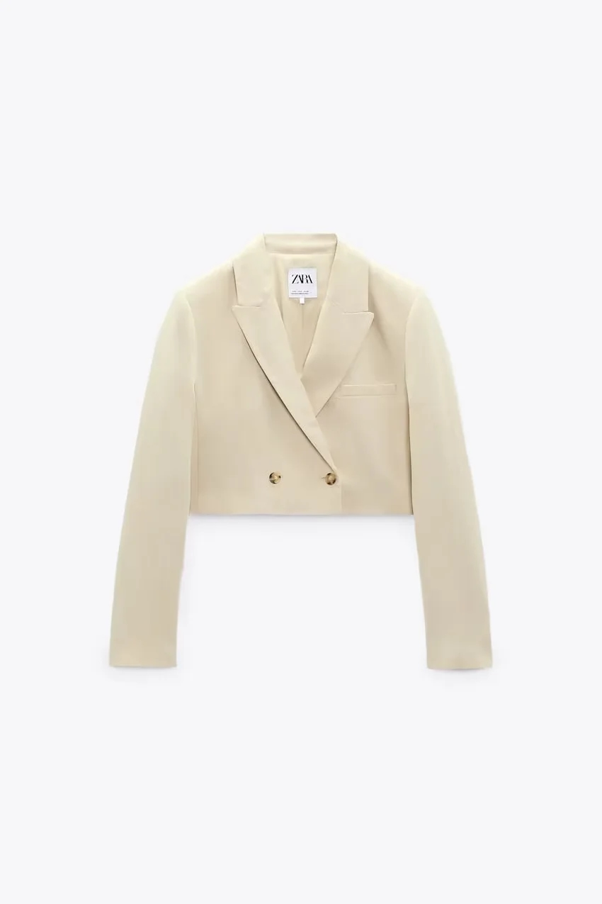 Fashion White Cropped Cotton Lapel Blazer,Coat-Jacket