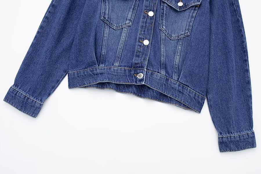 Fashion Blue Denim Lapel Breasted Jacket,Coat-Jacket