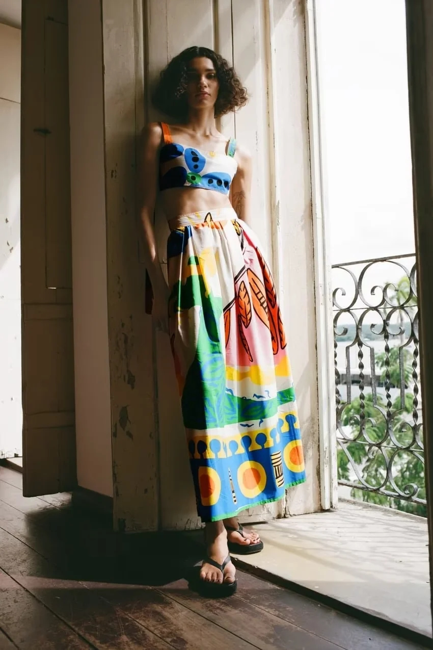 Fashion Color Printed Wide Skirt,Skirts