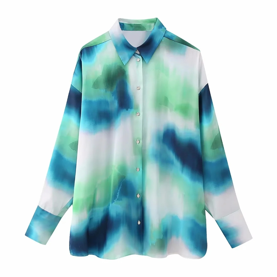 Fashion Multicolor Tie-dye Lapel-breasted Shirt,Tank Tops & Camis