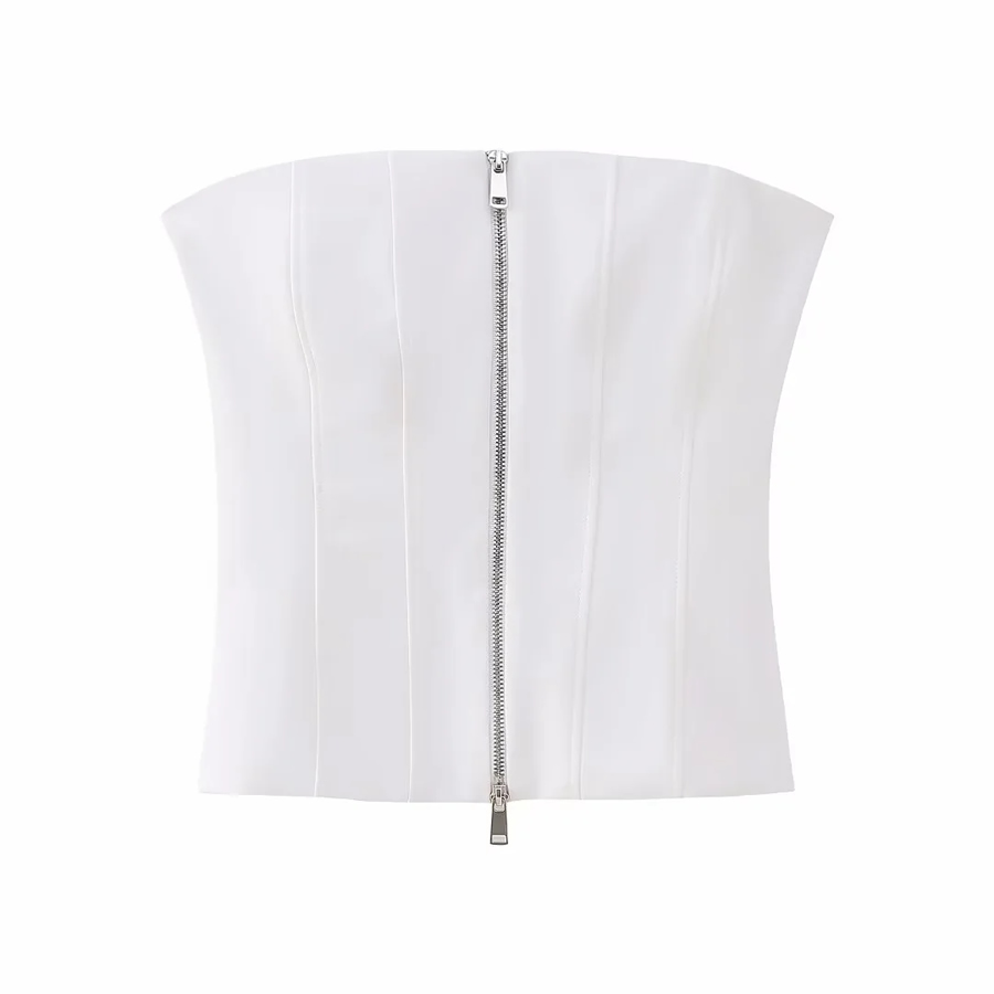 Fashion White Zipped Bandeau Top,Tank Tops & Camis