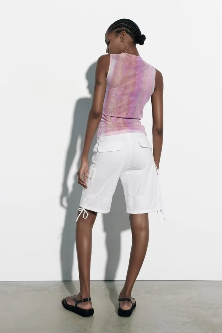 Fashion Multicolor Screen-print Pleated Top,Tank Tops & Camis