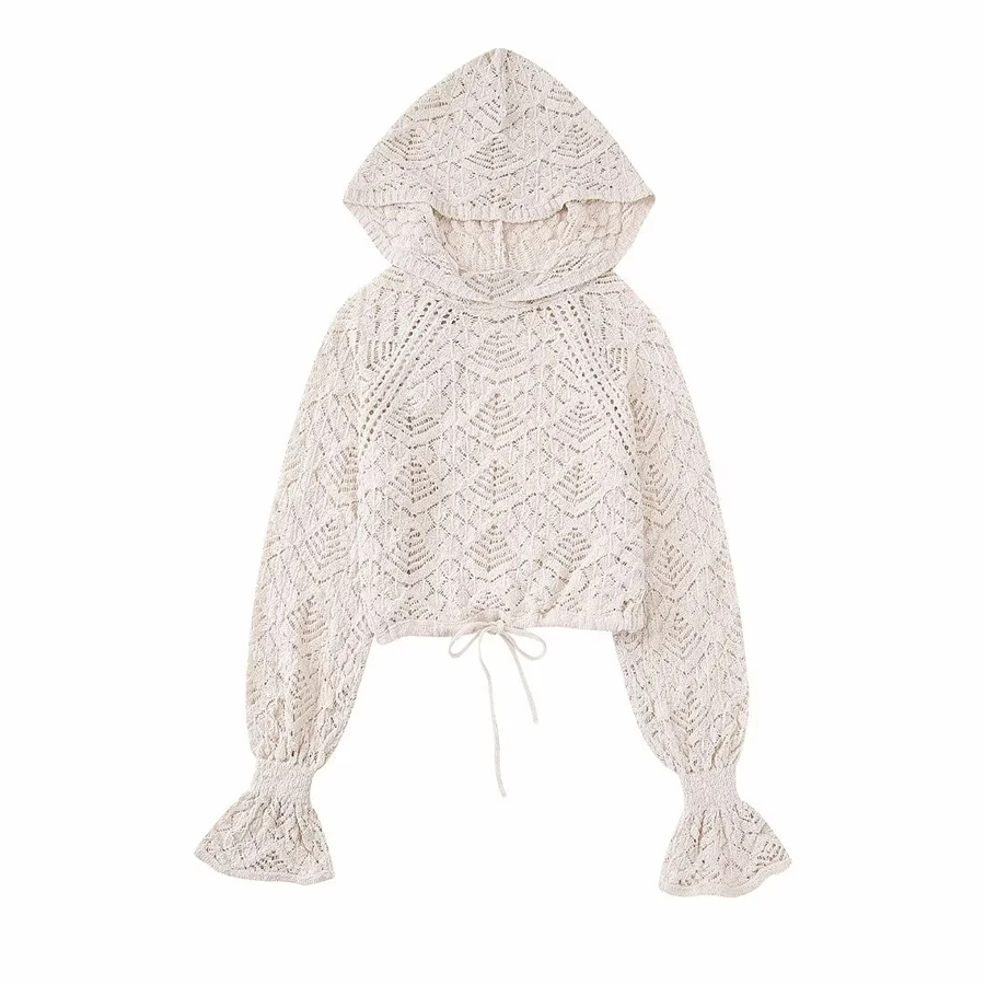 Fashion White Polyester Knit Hooded Top,Tank Tops & Camis