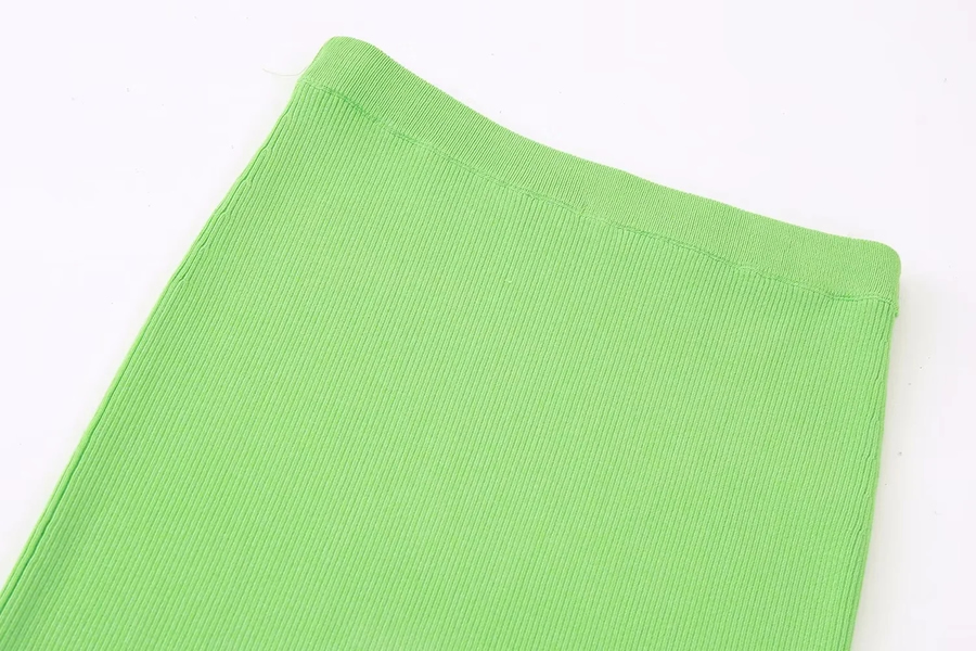 Fashion Green Ribbed-knit Slit Skirt,Skirts