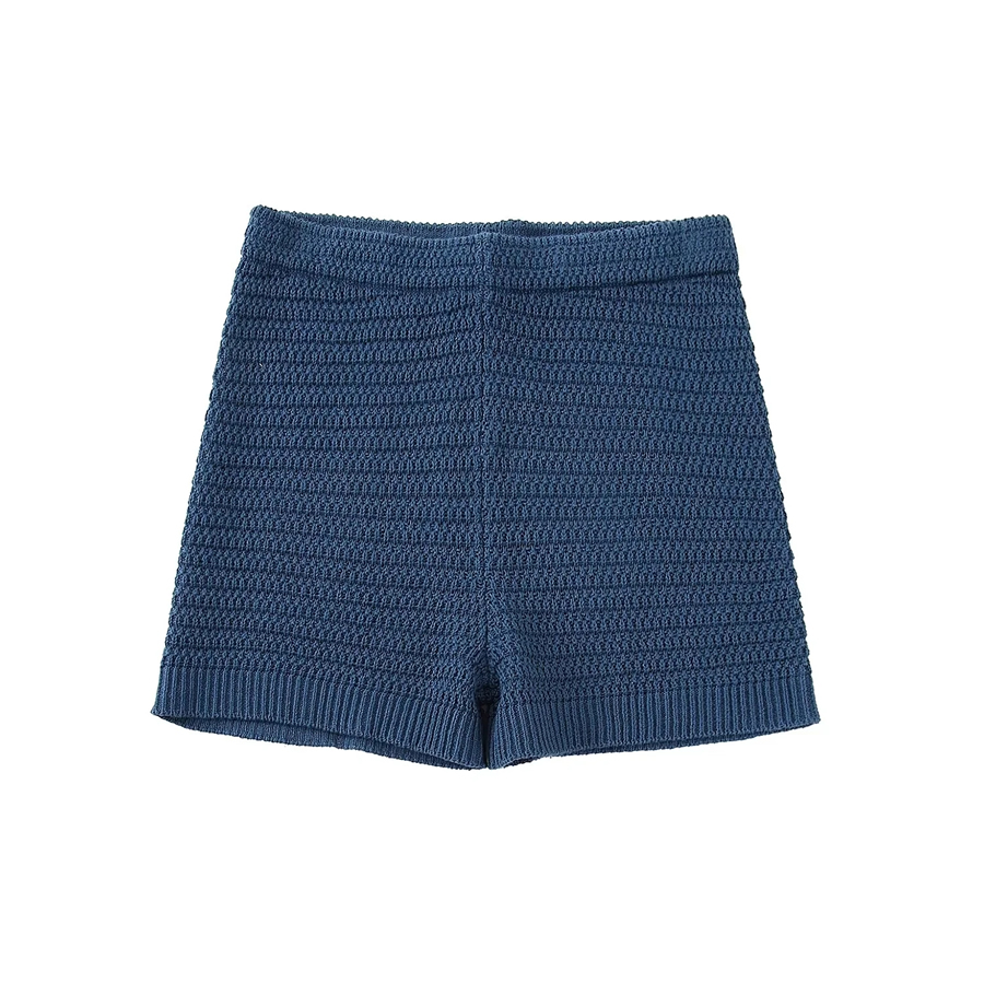 Fashion Blue High Waist Knitted Shorts,Shorts