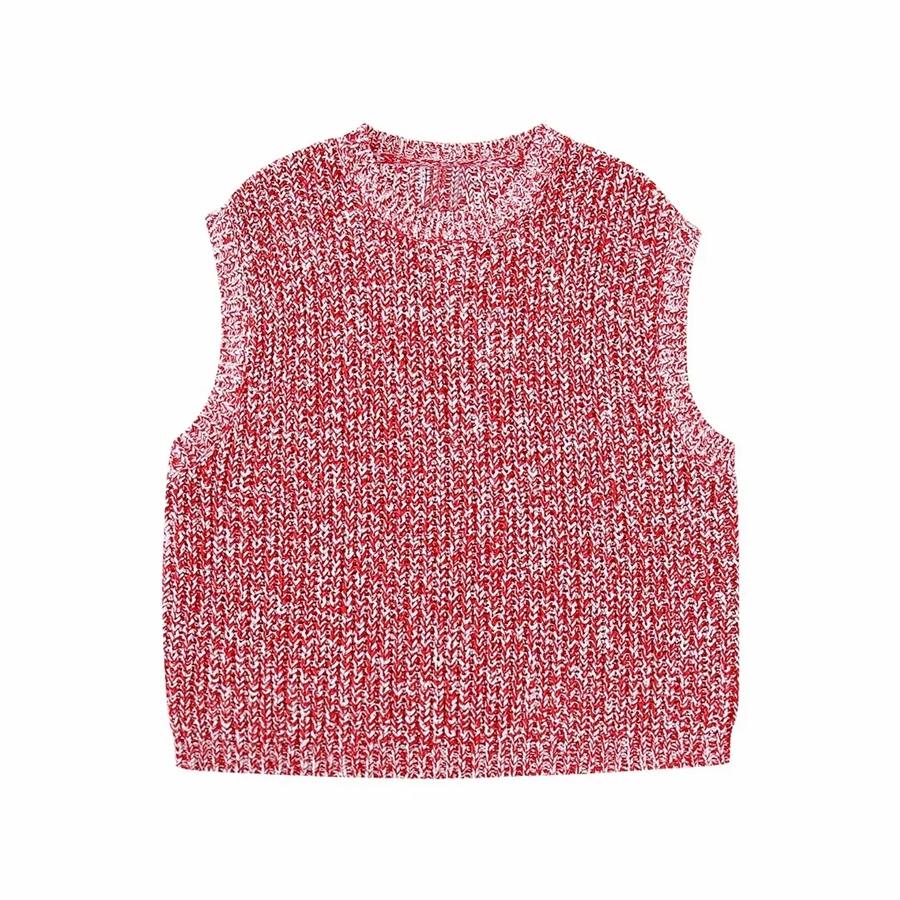 Fashion Red Solid Color Knit Crewneck Tank Top,Tank Tops & Camis