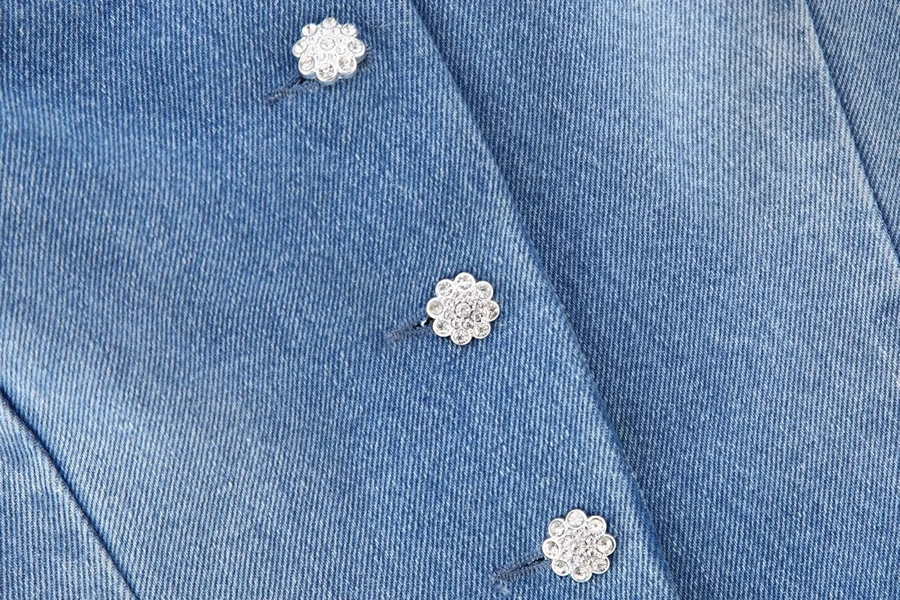 Fashion Blue Denim Button Up Top,Tank Tops & Camis