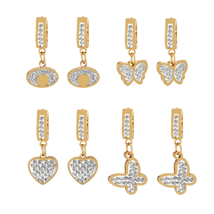 Fashion Golden 4 Titanium Steel Inlaid Zirconium Heart Hoop Earrings,Earrings