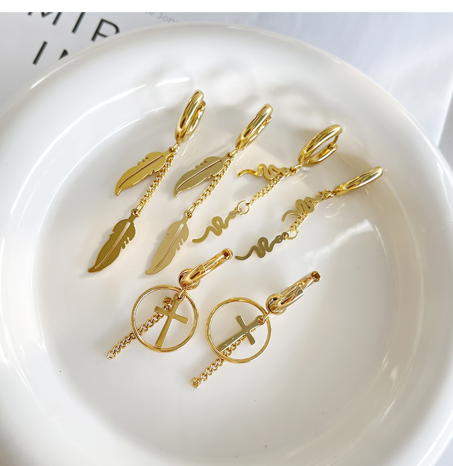 Fashion Golden 4 Titanium Steel Leaf Tassel Chain Hoop Earrings,Earrings