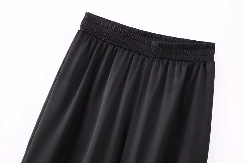 Fashion Black Satin Pleated Trousers,Pants